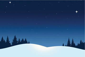 Fototapeta premium Winter night in mountains landscape. Winter night scenery. Illustration of snowy winter night. 