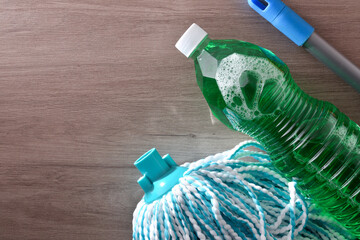 Disinfectant product for wooden surface and mop top view