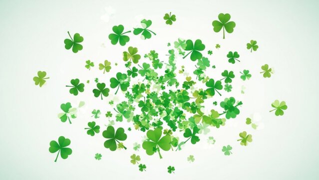 Green Shamrocks Flying in Air Isolated on White Background