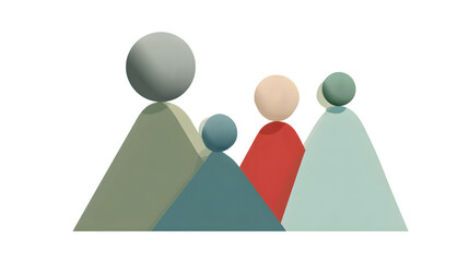 Three abstract figures in a row isolated on white background