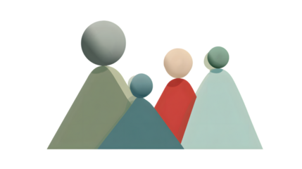 Three abstract figures in a row isolated on white background