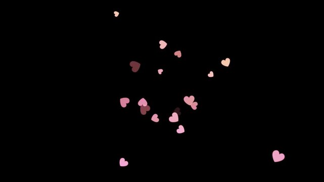 Spinning Hearts Emerging from Center and Falling on Black Background /ハートが画面中央からぴょんぴょんでるやつ