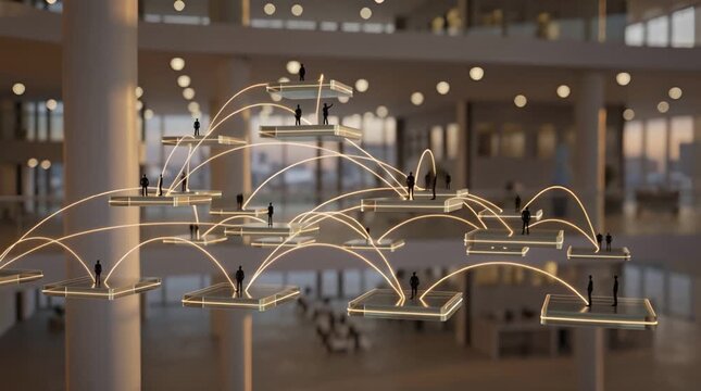 Organizational Chart Displayed Inside Modern Glass Building With Bright Sunlight Illuminating Background And Hierarchy Structure