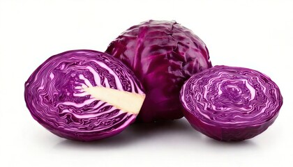 Fresh Red Cabbage Heads on White Background.