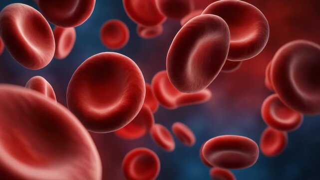Microscopic view of red blood cells flowing through a vibrant bloodstream in detailed medical animation