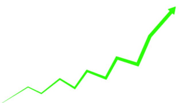 Bright green zigzag arrow graph trending upwards on white