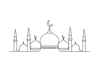 Mosque silhouette with crescent moon isolated on transparent background