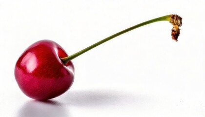 Fresh Red Cherry with Stem Isolated White.