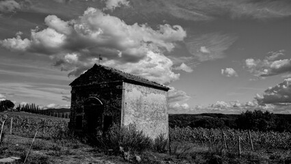 Naklejka premium Italia panorami della Toscana in bianco e nero. Provincia di Siena,Val D'Orcia e Chianti Senese. Toscana, Italia 