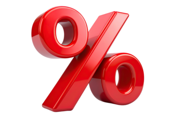 3D percentage symbol with glossy finish, isolated transparent, generative ai