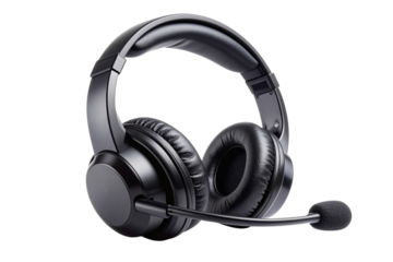 Call center headset with microphone for communication and support, isolated transparent, generative ai