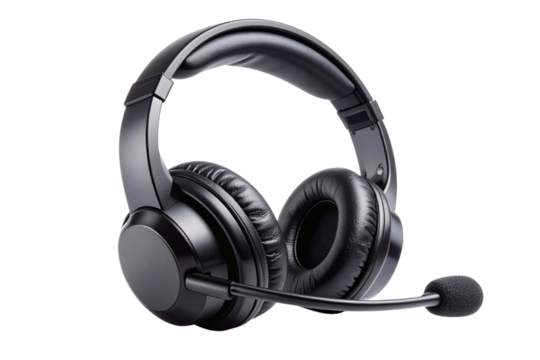 Call center headset with microphone for communication and support, isolated transparent, generative ai - Powered by Adobe
