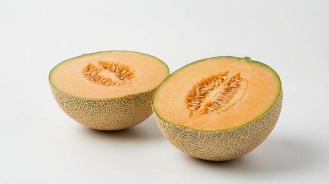 Vibrant close up of juicy cantaloupe being sliced open revealing fresh sweet fruit in summer