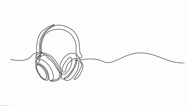 continuous one-line drawing of a pair of headphones, microphone customer service care equipment tools, Equipment as a helpdesk officer. Call center, Full length animation.