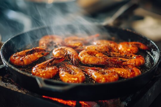 Sizzling shrimp on a grill quite tasty