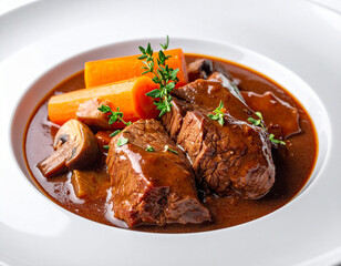 Beef Bourguignon with Chunky Ingredients, Close-Up Angled View, Isolated on Transparent Background