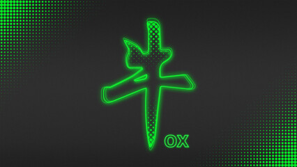 Neon Green Ox Chinese Year Outline Futuristic Digital Glow Halftone Illustration