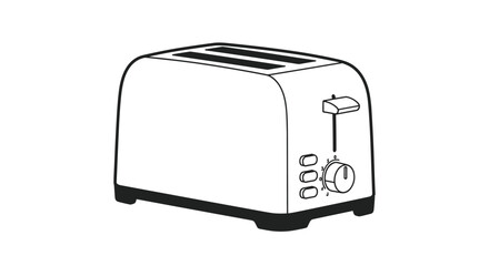 Black and white line art illustration of a two slice kitchen toaster for breakfast preparation and home appliance.