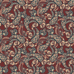 Decorative floral paisley vector seamless pattern ideal for prints and stationery.