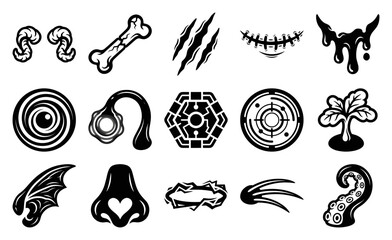 Obraz premium Flat Vector Occult Biological Mutations Graphic Element Kit for Dark Fantasy Game UI and Horror Design