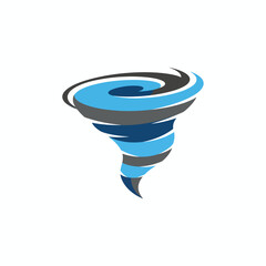Stylized illustration of a blue and gray tornado funnel shape