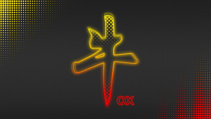 Neon Fire Ox Chinese Year Outline Futuristic Glow Halftone Illustration