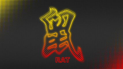 Neon Fire Rat Chinese Year Outline Futuristic Glow Halftone Illustration