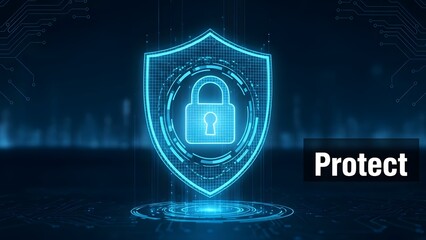 Cybersecurity concept with shield and lock emblem