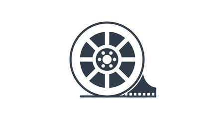 Obraz premium Stylized graphic icon of a classic film reel with film strip, representing motion pictures, cinema entertainment, and video production media concepts