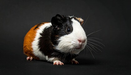 Guinea Pig Portrait - A Colorful and Curious Companion on Dark Background.