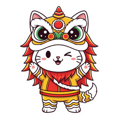 Cute cat wearing lion dance costume Vector