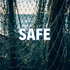 Safe behind the fishing net with sea in the background