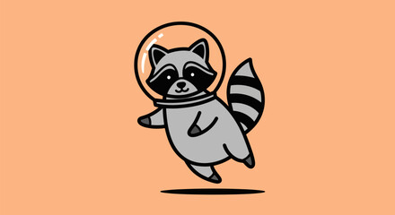 Fototapeta premium Cartoon raccoon astronaut on orange background