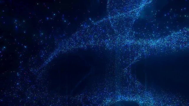 Abstract blue particles swirling in a cosmic space. Represents the beauty of the universe and the interconnectedness of all things