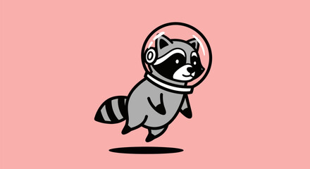 Cartoon raccoon astronaut on pink background © Leomord