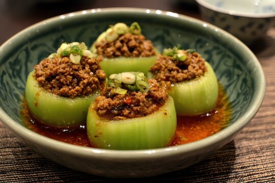 Minced pork filled bitter cucumber and savory minced pork soup with bitter cucumber
