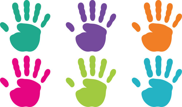 Colorful Handprints Vector Set  Multicolored Paint Hand Prints Symbolizing Diversity and Creativity
