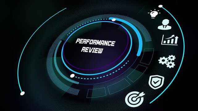  Corporate manager conducting a digital performance review with measurable employee data and productivity tracking metrics on display.