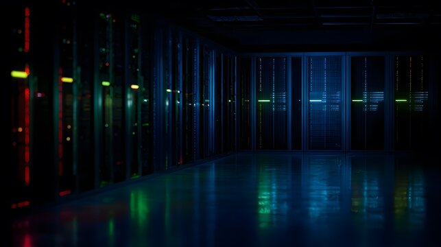 Futuristic data center glow illuminates rows of servers a modern technological innovation concept - Powered by Adobe