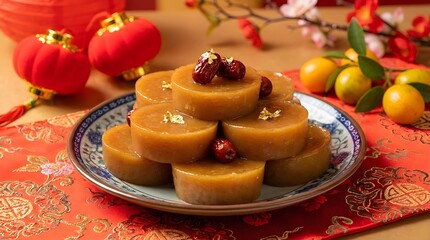 Tasty dessert made from rice flour and fruits served during a festival in a bright setting Generative AI