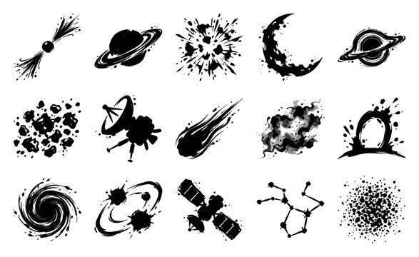 Ink Brush Space Exploration Graphic Element Kit for Sci-Fi Branding and Astronomy Educational Media