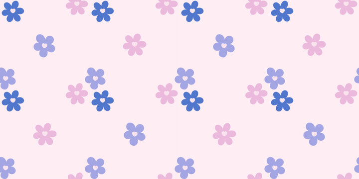 Seamless cute flower pattern with tiny daisies, hearts, and soft pastel tones. Designed for baby fabrics, nursery wallpaper, and sweet Valentine or Easter prints