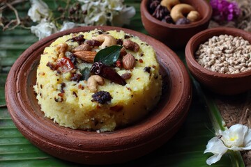 Pongal a traditional Tamil dish is prepared during the Makar Sankranti harvest festival using fresh crops