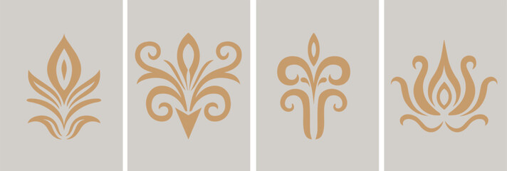 Fleur De Lis Icon Set Isolated. Fleur-de-lis emblem Vector Vintage White and Black outline icon. traditional medieval heraldry symbol. © MR background