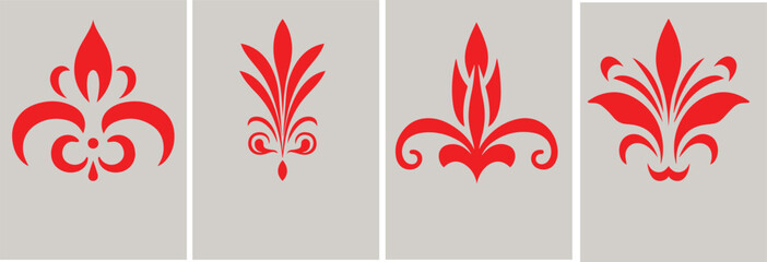 Fleur De Lis Icon Set Isolated. Fleur-de-lis emblem Vector Vintage White and Black outline icon. traditional medieval heraldry symbol. © MR background