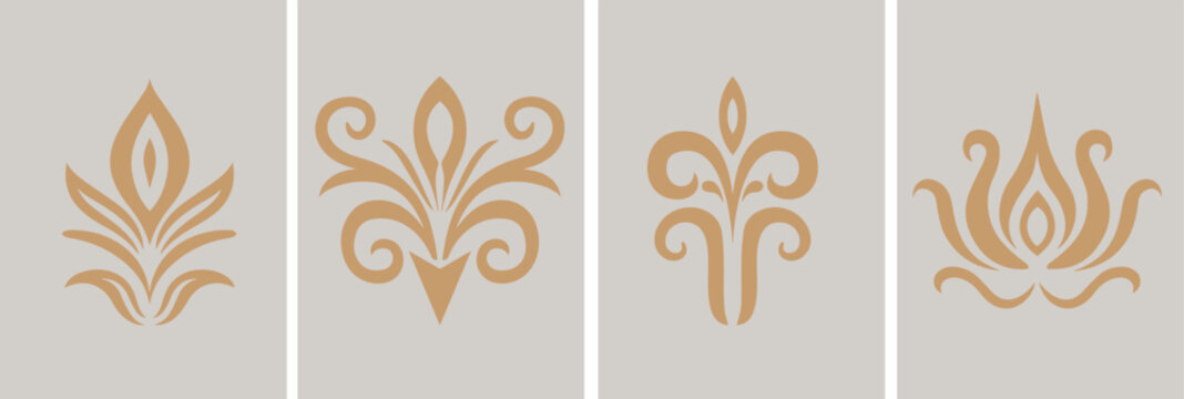 Fleur De Lis Icon Set Isolated. Fleur-de-lis emblem Vector Vintage White and Black outline icon. traditional medieval heraldry symbol.