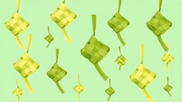 Ketupat decoration on green background for Eid Mubarak and Hari Raya celebration