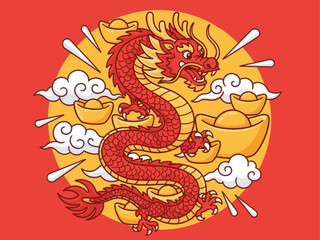 Naklejka premium Red Dragon Lunar New Year Emblem Illustration