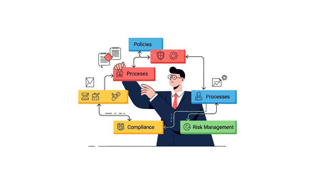 Obraz premium Businessman interacting with digital flowchart diagram.