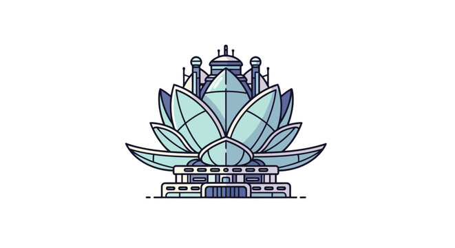 Modern vector illustration of the Lotus Temple in Delhi, India.
